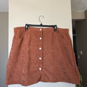 SHEIN Brown Corduroy A-Line Skirt with Button Front